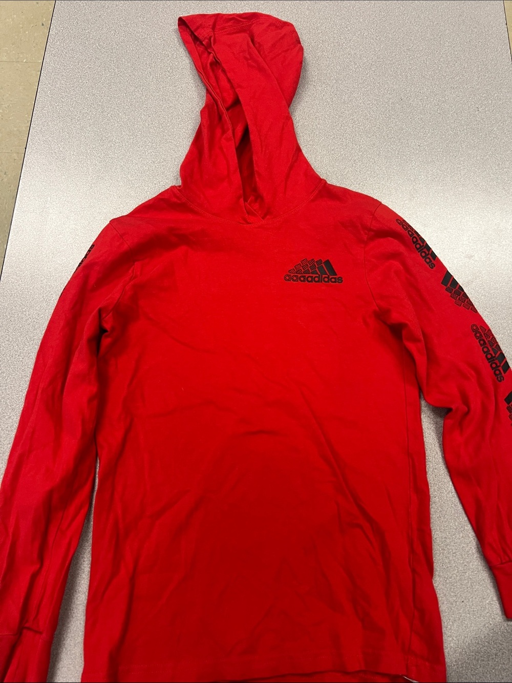 adidas Red Hoodie Long Sleeve Top with Black Logos